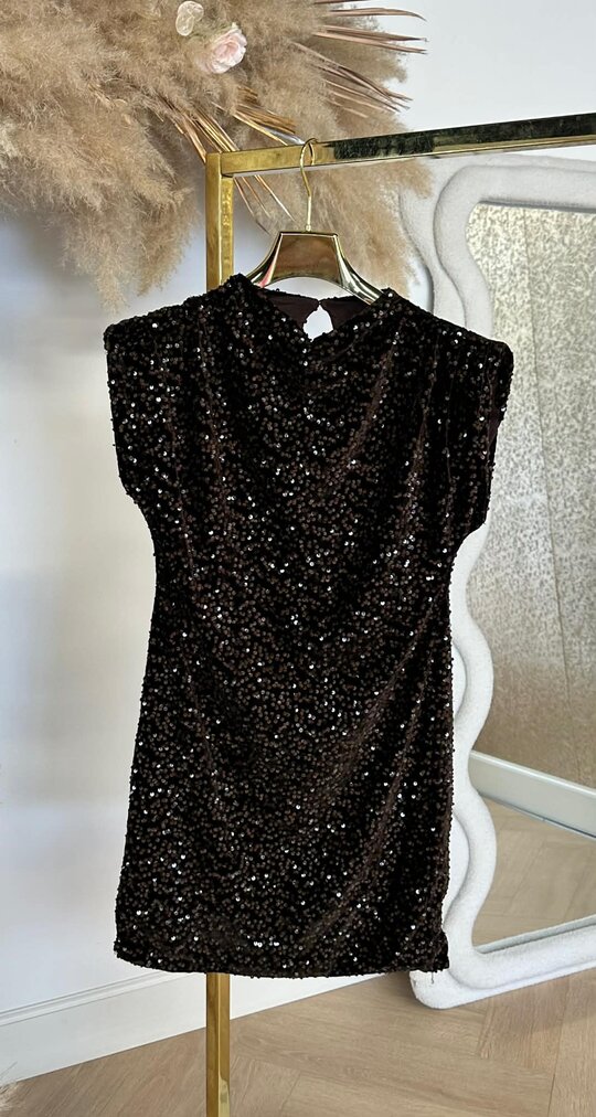 SHOULDER PARTY SEQUIN DRESS CHOCO