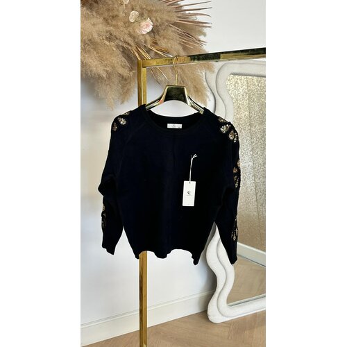 FLOWER SEQUIN SLEEVE SWEATER 882 BLACK