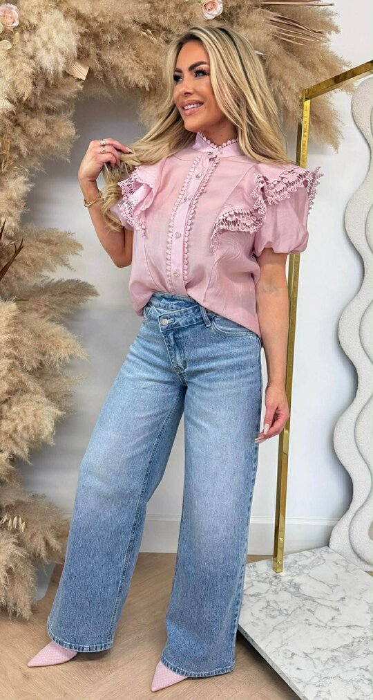 DIAMOND BUTTON LACE BLOUSE 8528 PINK