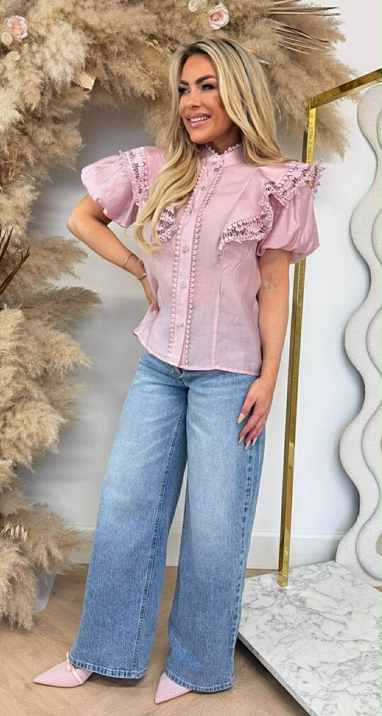 DIAMOND BUTTON LACE BLOUSE 8528 PINK