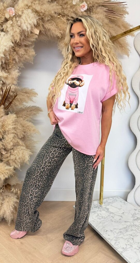 PARIS DOG PRINT SHIRT PINK