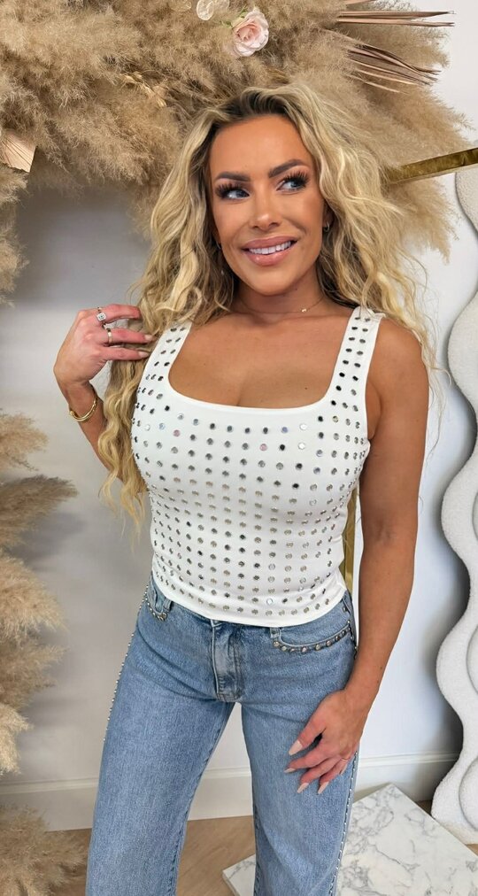 STUDDED CROP TOP 13559 WHITE