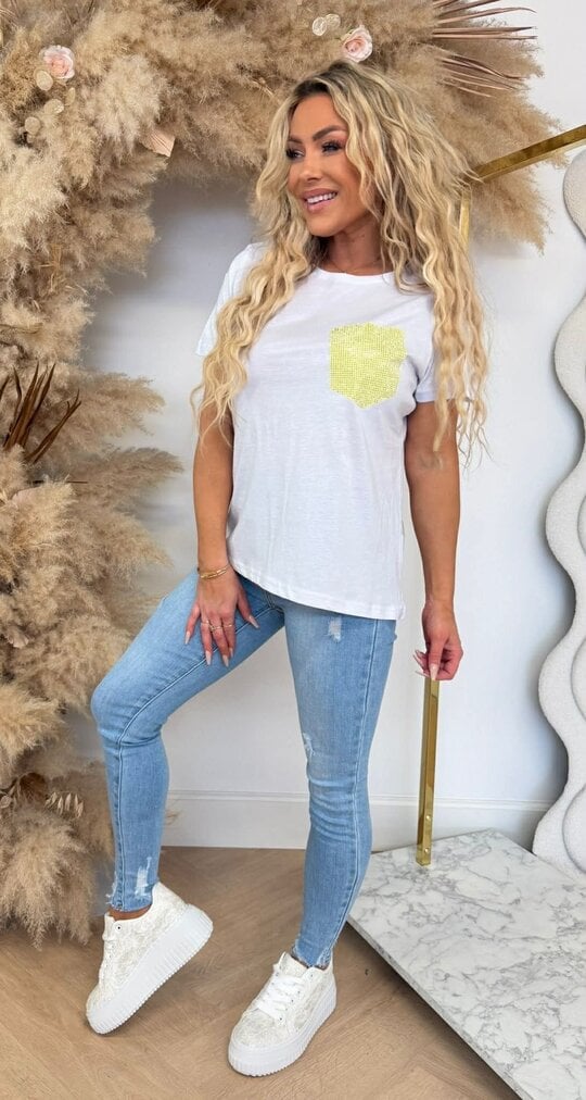 POCKET NEW GLITTER TEE YELLOW/OFFWHITE POCKET NEW GLITTER TEE YELLOW/OFFWHITE