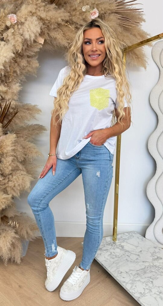 POCKET NEW GLITTER TEE YELLOW/OFFWHITE POCKET NEW GLITTER TEE YELLOW/OFFWHITE