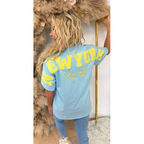 NEW YORK TEDDY TEKST T-SHIRT 7191 BLUE/YELLOW