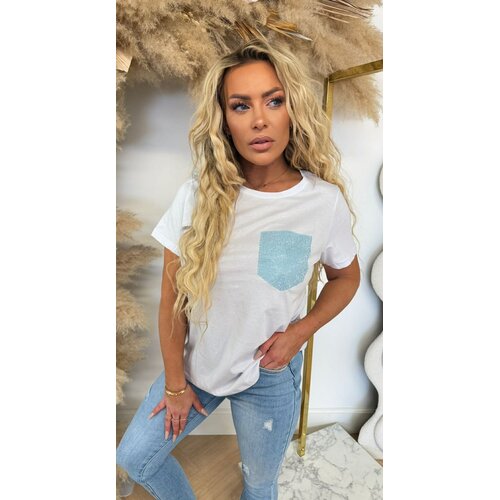 POCKET NEW GLITTER TEE BLUE/OFFWHITE