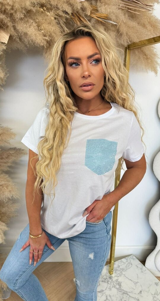 POCKET NEW GLITTER TEE BLUE/OFFWHITE