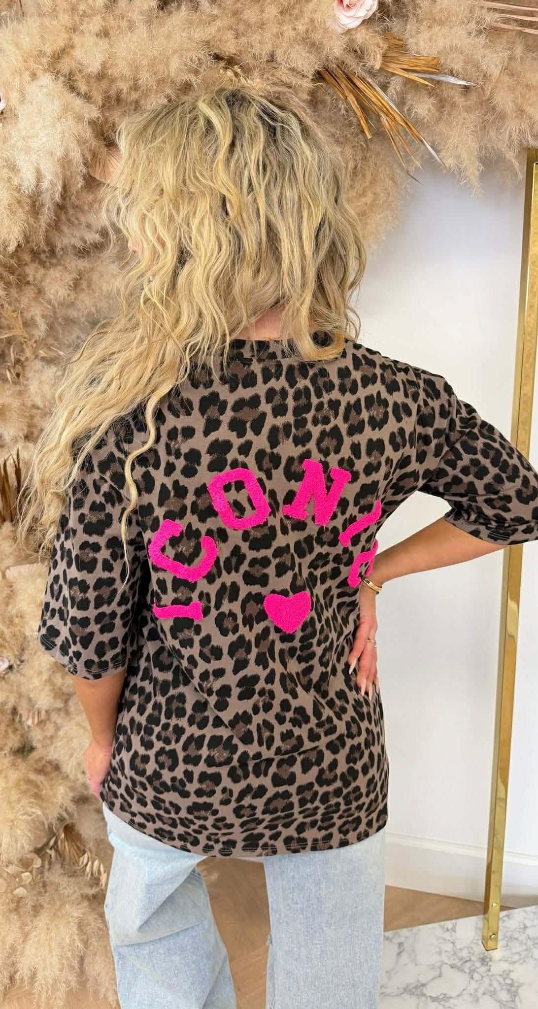 ICONIC TEDDY TEKST LEOPARD SHIRT *L* TAUPE