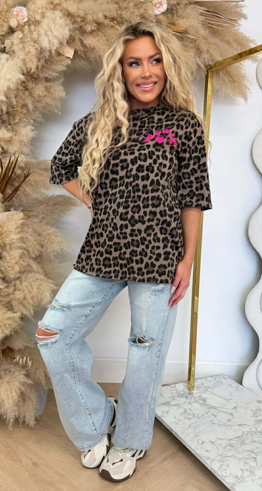 ICONIC TEDDY TEKST LEOPARD SHIRT *L* TAUPE