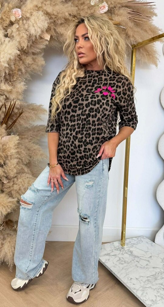 ICONIC TEDDY TEKST LEOPARD SHIRT *L* TAUPE
