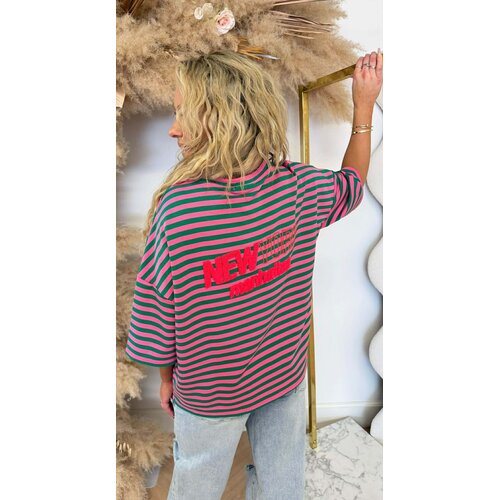 NY STRIPE TEE GREEN/PINK