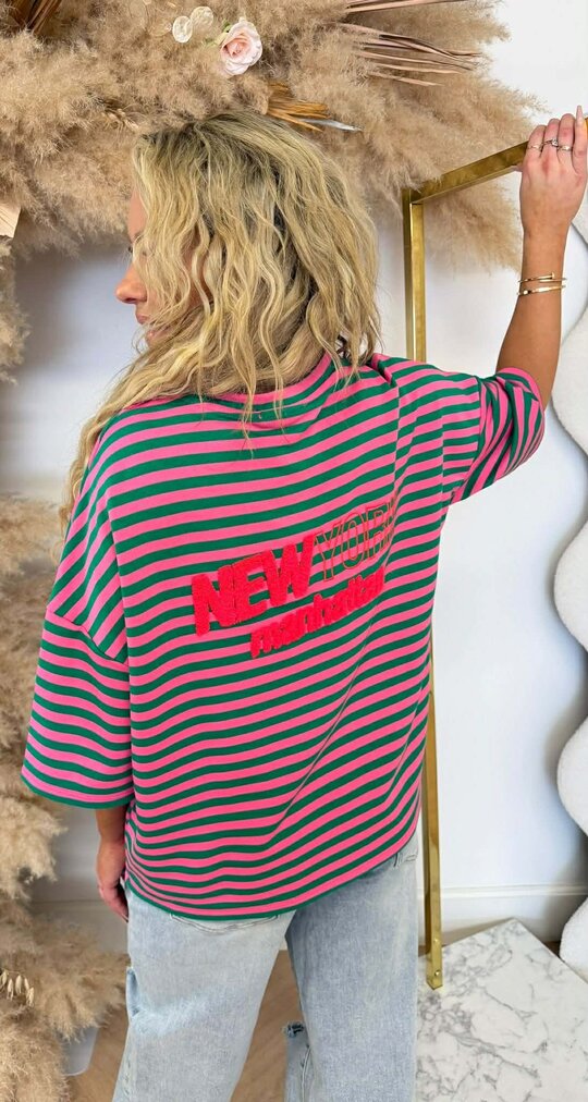 NY STRIPE TEE GREEN/PINK