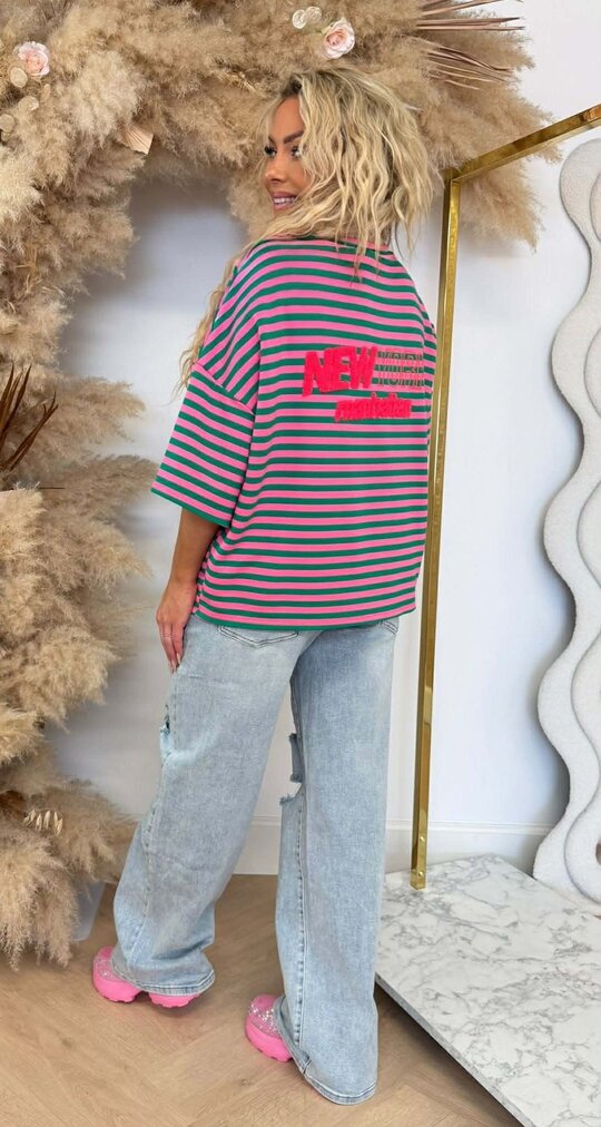 NY STRIPE TEE GREEN/PINK
