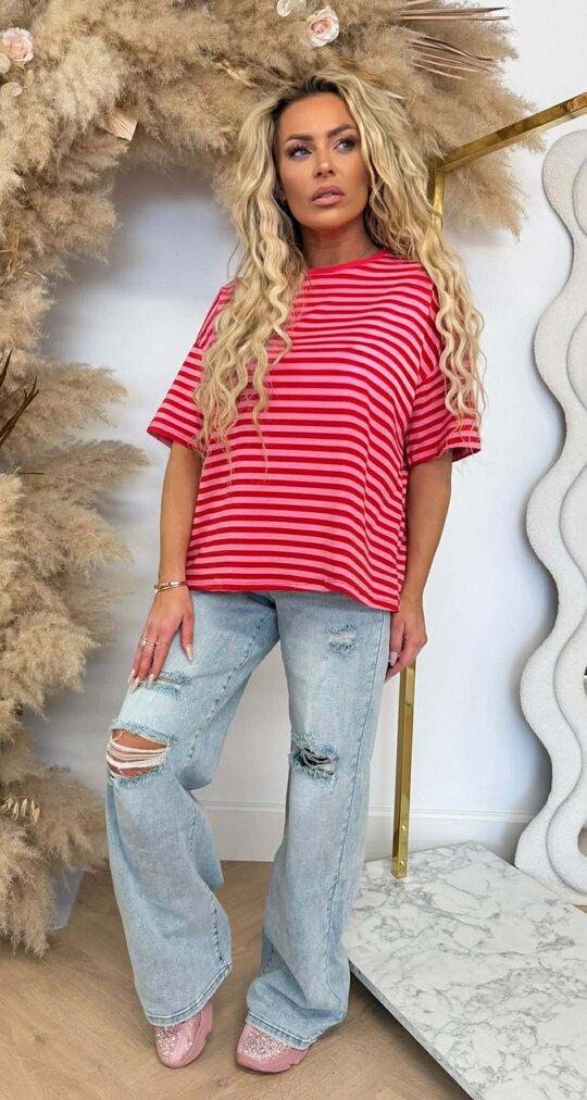 NENY STRIPE TOP RED/PINK