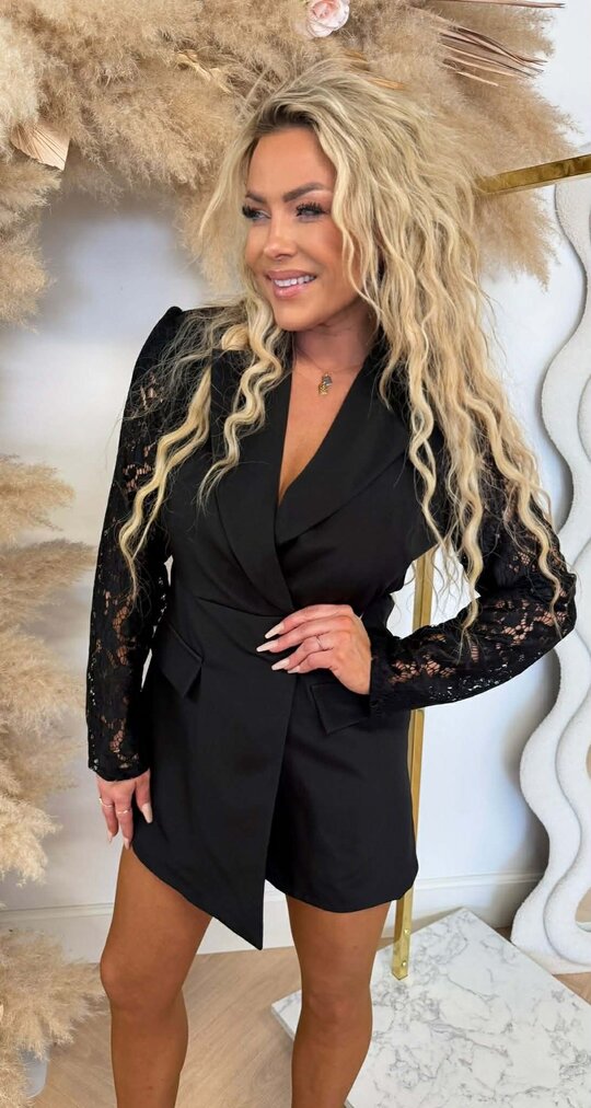 AYLIN BLAZER LACE PLAYSUIT BLACK
