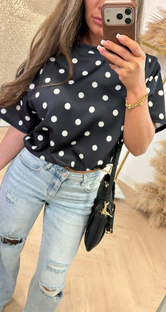 DOTTY CROPPED TOP BLACK