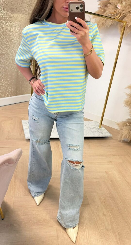 SHOULDER STRIPE TEE BLUE/GREEN