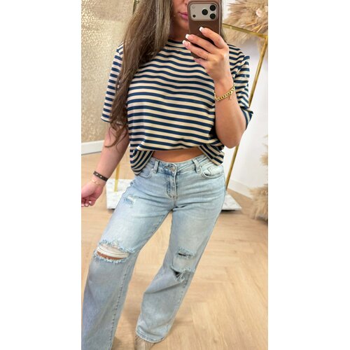 SHOULDER STRIPE TEE CAMEL/NAVY