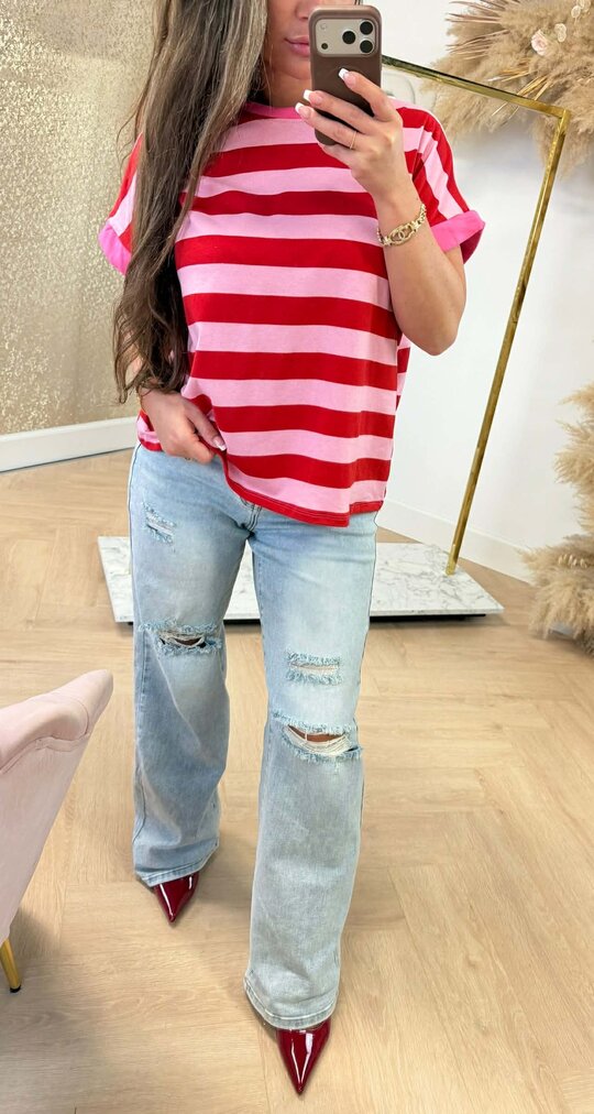 JOYA STRIPE TEE PINK/RED