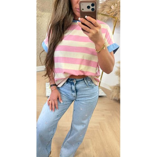 JOYA STRIPE TEE BEIGE/PINK