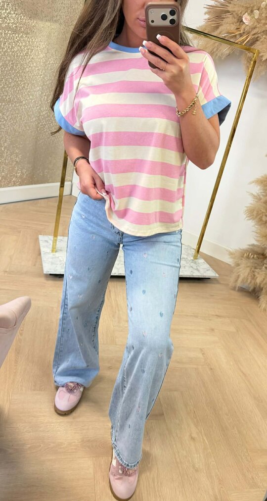 JOYA STRIPE TEE BEIGE/PINK