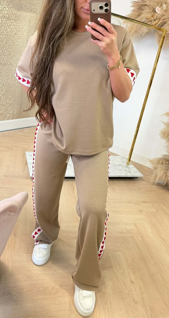 STRIPE HEARTS SET CAMEL