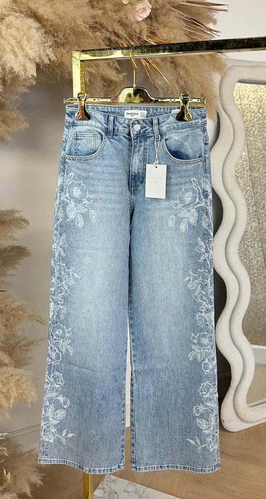 GLITTER FLOWER JEANS 1048 DENIMBLUE