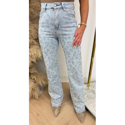 GLITTER LEOPARD WIDE LEG JEANS 1579-2 LIGHTDENIM