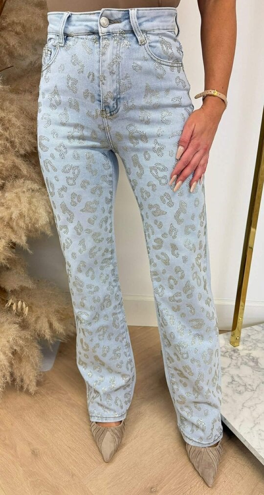 GLITTER LEOPARD WIDE LEG JEANS 1579-2 LIGHTDENIM
