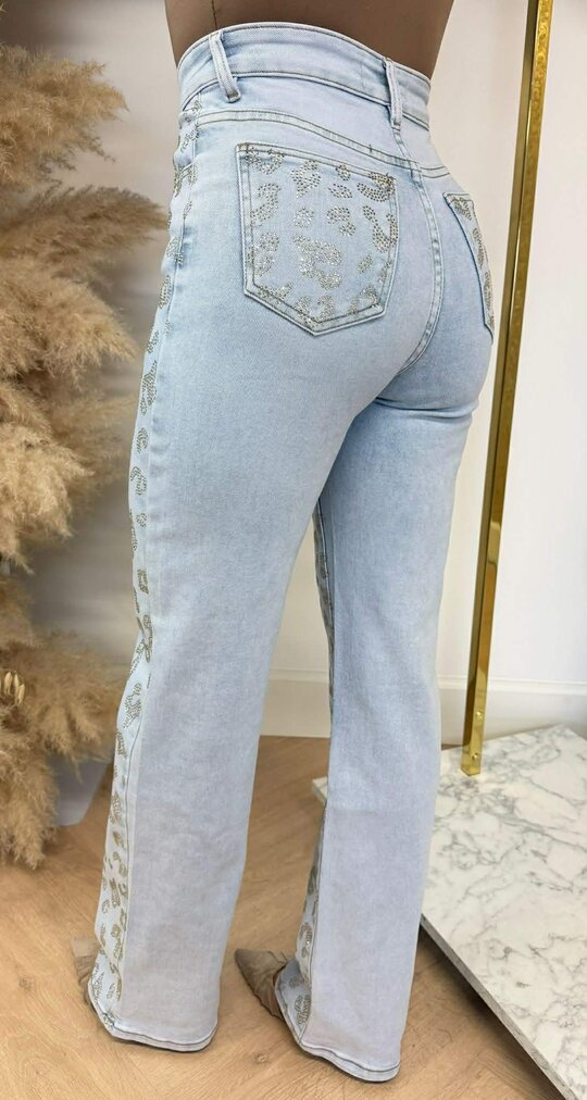 GLITTER LEOPARD WIDE LEG JEANS 1579-2 LIGHTDENIM