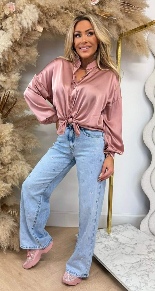 SATIN KNOOP BLOUSE OLDPINK