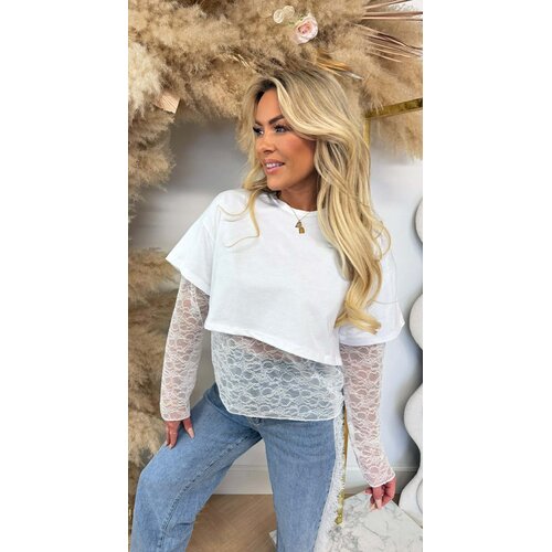 PROMISE LACE CROPPED TEE WHITE