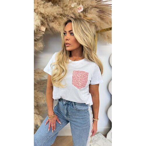 LEOPARD GLITTER POCKET TEE *L* PINK