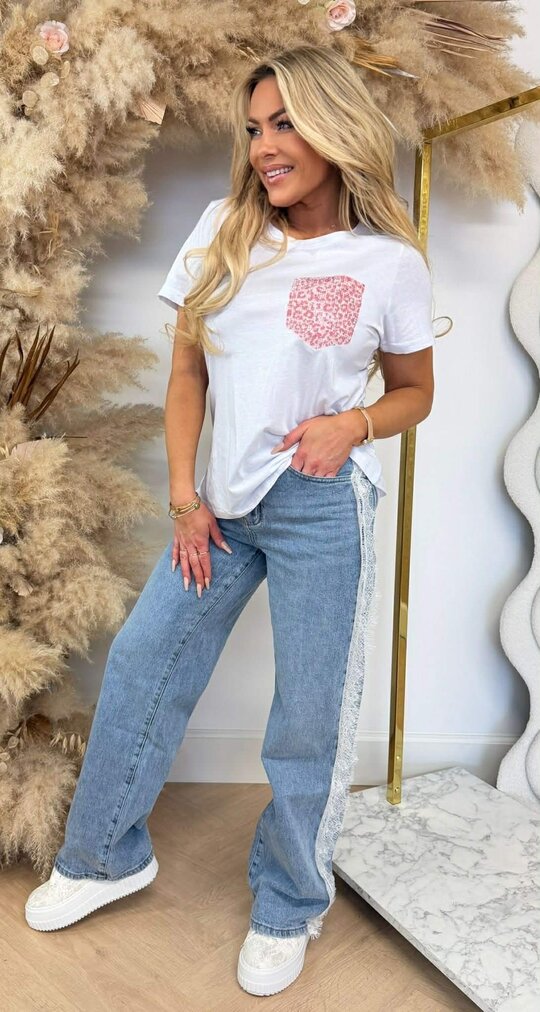 LEOPARD GLITTER POCKET TEE *L* PINK