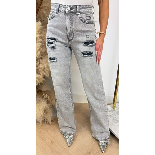 DAMAGED QUEEN HEART JEANS 3952-1 GREY