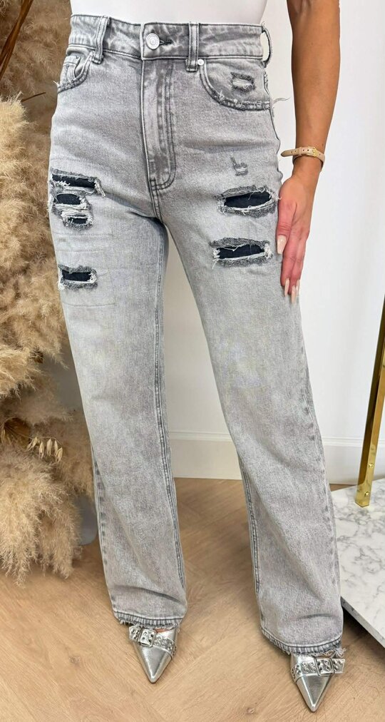 DAMAGED QUEEN HEART JEANS 3952-1 GREY
