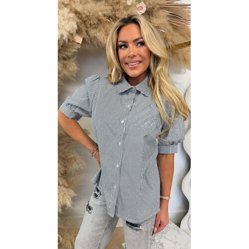 DIAMOND STRIPE SHORT SLEEVE BLOUSE GREY