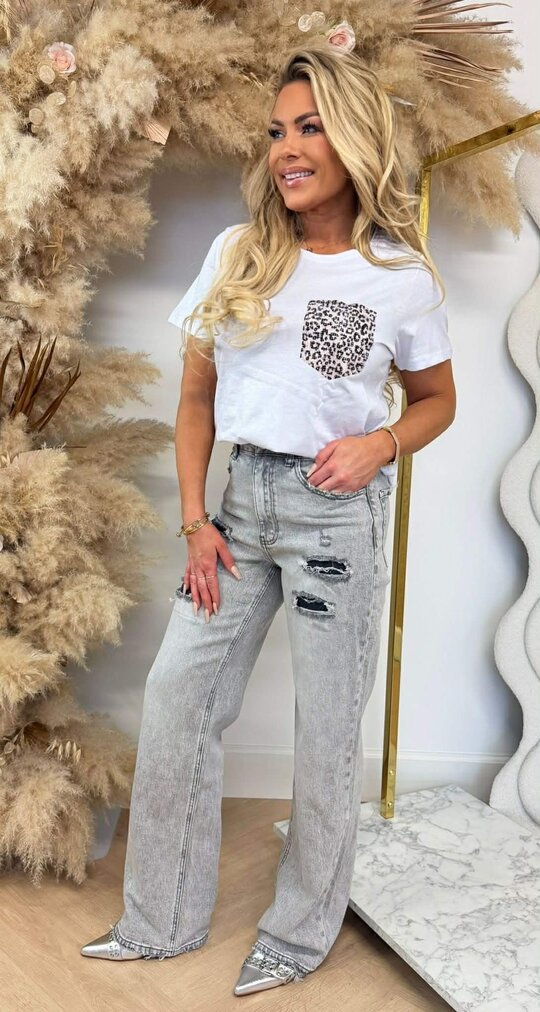 LEOPARD GLITTER POCKET TEE BLACK