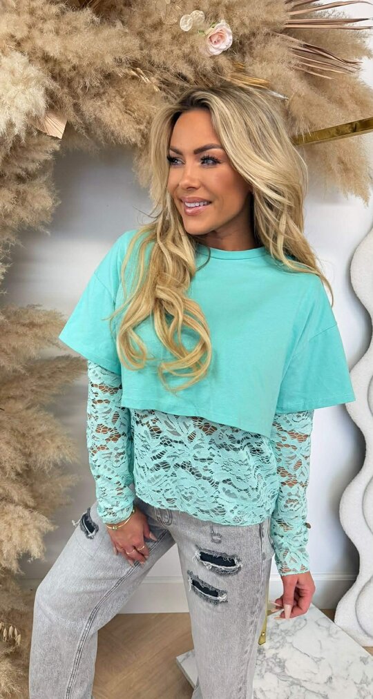 PROMISE LACE CROPPED TEE MINT