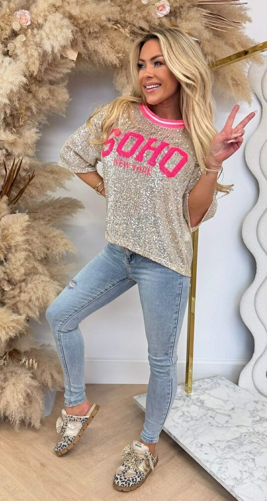 SEQUIN SOHO SHIRT NEONPINK