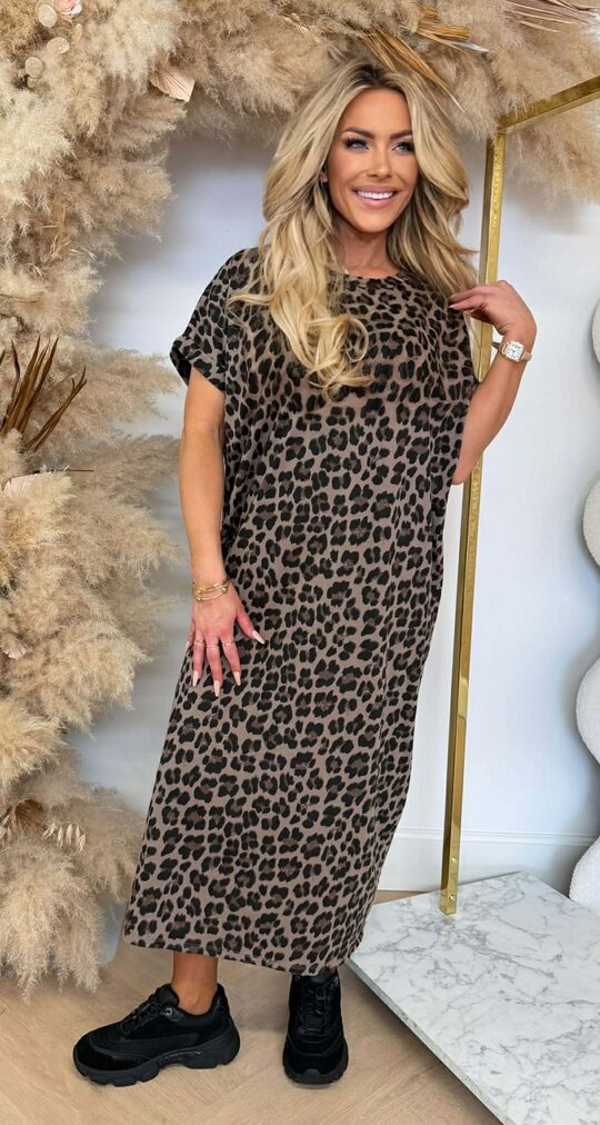 JOLIKO LONG LEOPARD DRESS TAUPE