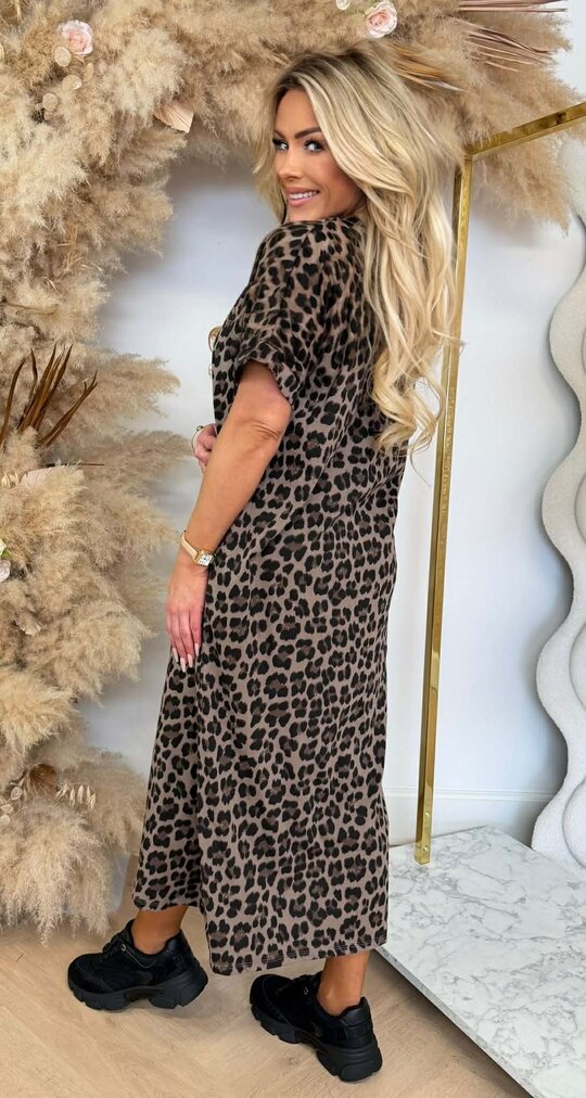 JOLIKO LONG LEOPARD DRESS TAUPE