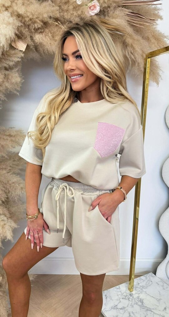 BESTY GLITTER POCKET SET BEIGE
