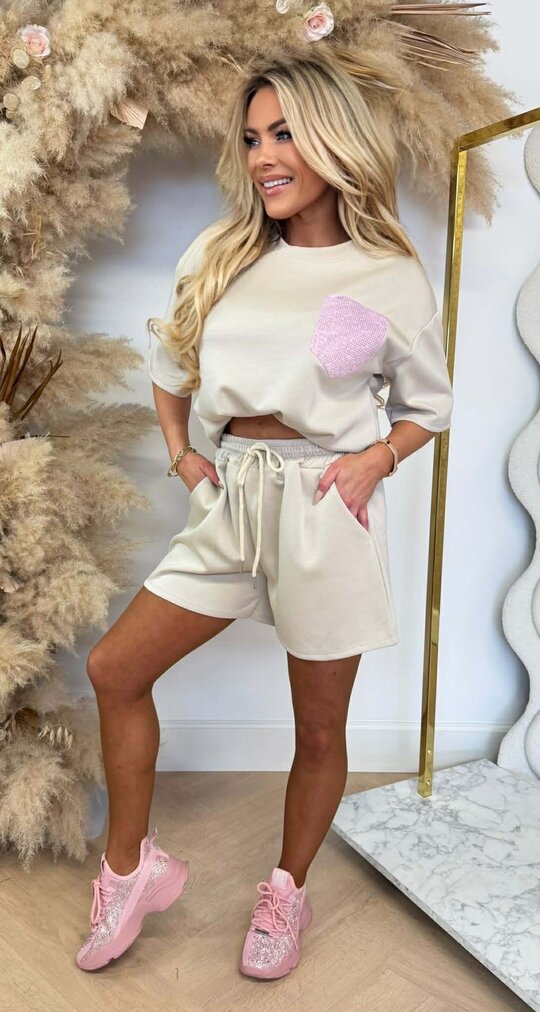 BESTY GLITTER POCKET SET BEIGE