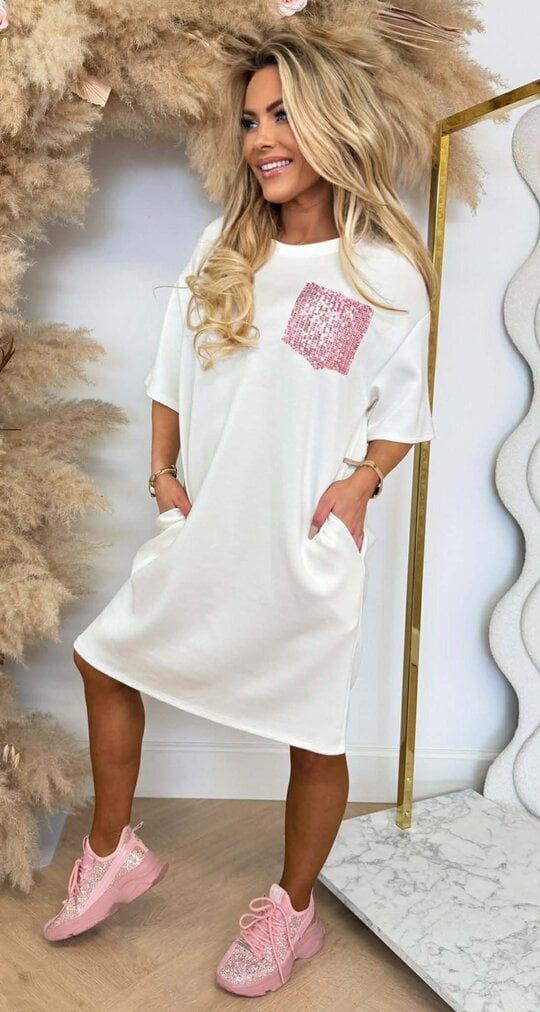 GLITTERY POCKET DRESS OFFWHITE