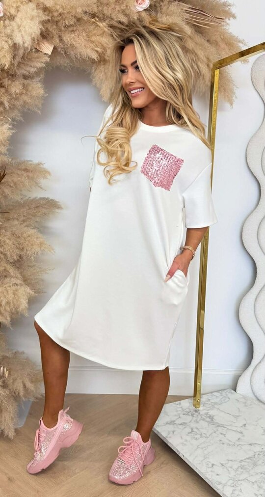 GLITTERY POCKET DRESS OFFWHITE