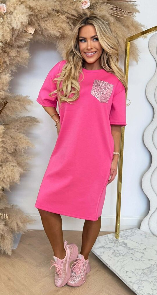 GLITTERY POCKET DRESS FUCHSIA