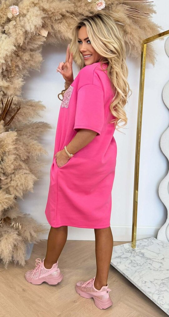 GLITTERY POCKET DRESS FUCHSIA