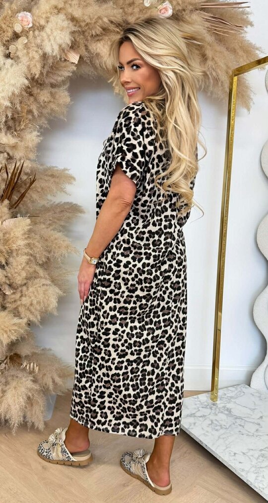 JOLIKO LONG LEOPARD DRESS BEIGE
