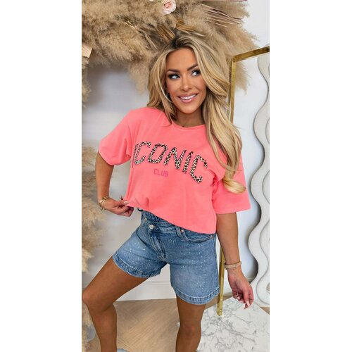 ICONIC LEOPARD TEKST TEE CORAL *L*